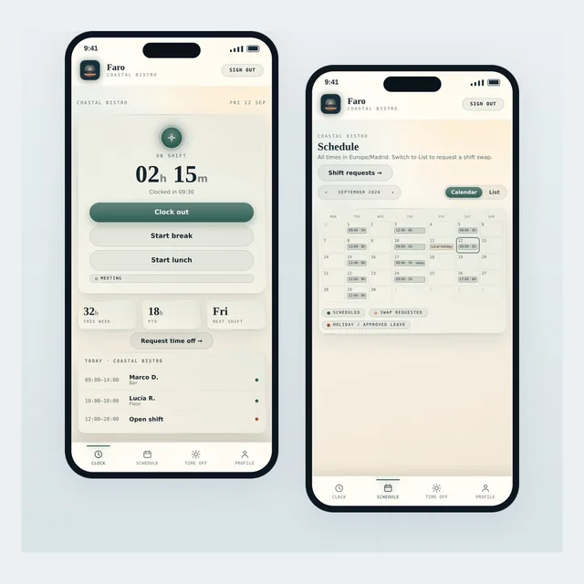 Faro - clock and schedule on phones