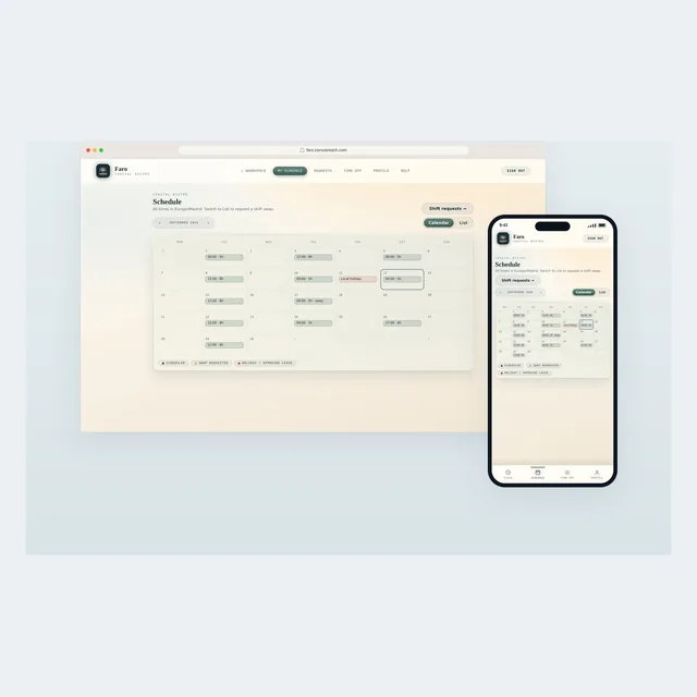 Faro - the schedule on desktop and phone