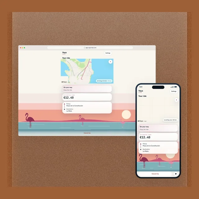 Vaya - booking a ride on desktop and phone