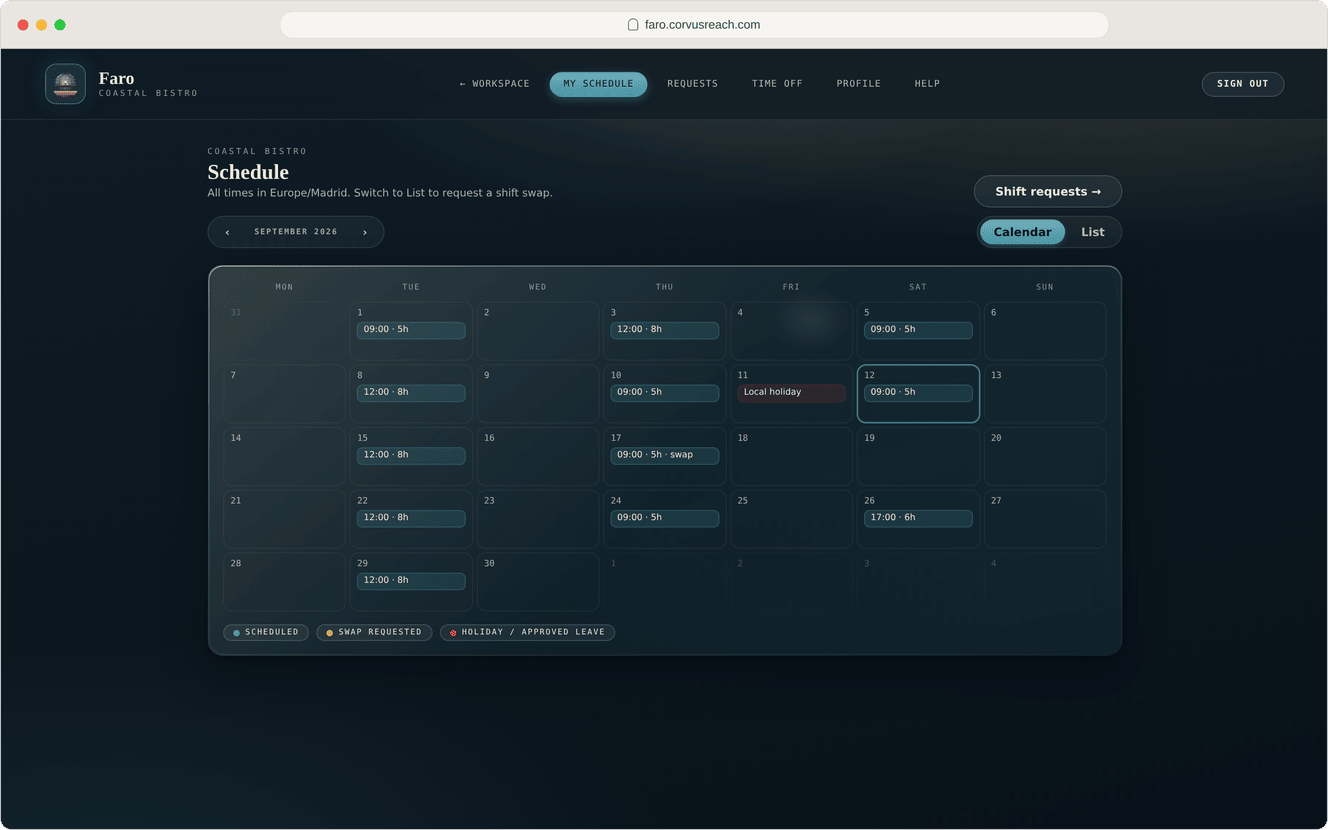 Faro schedule, Command dark, desktop