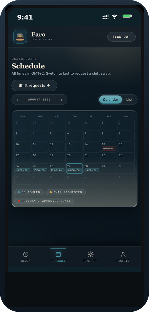 Faro - Schedule