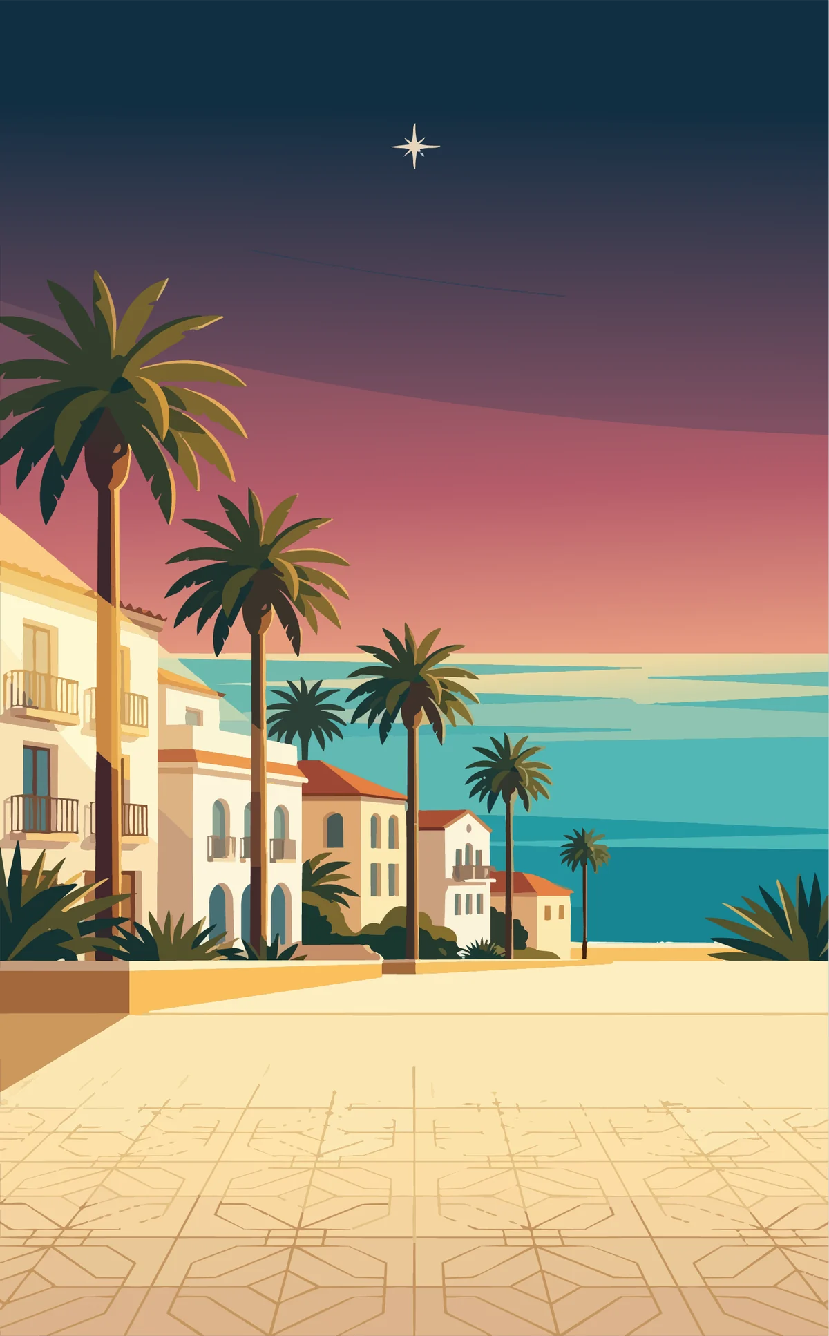 Vaya artwork - a seaside promenade at dusk