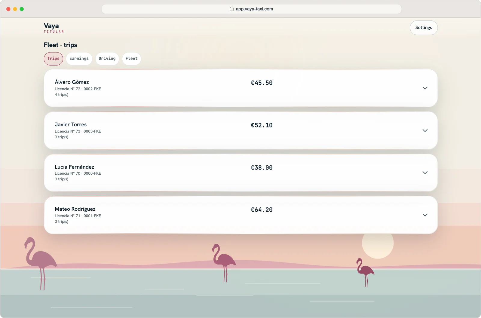 Vaya owner view, fleet trips